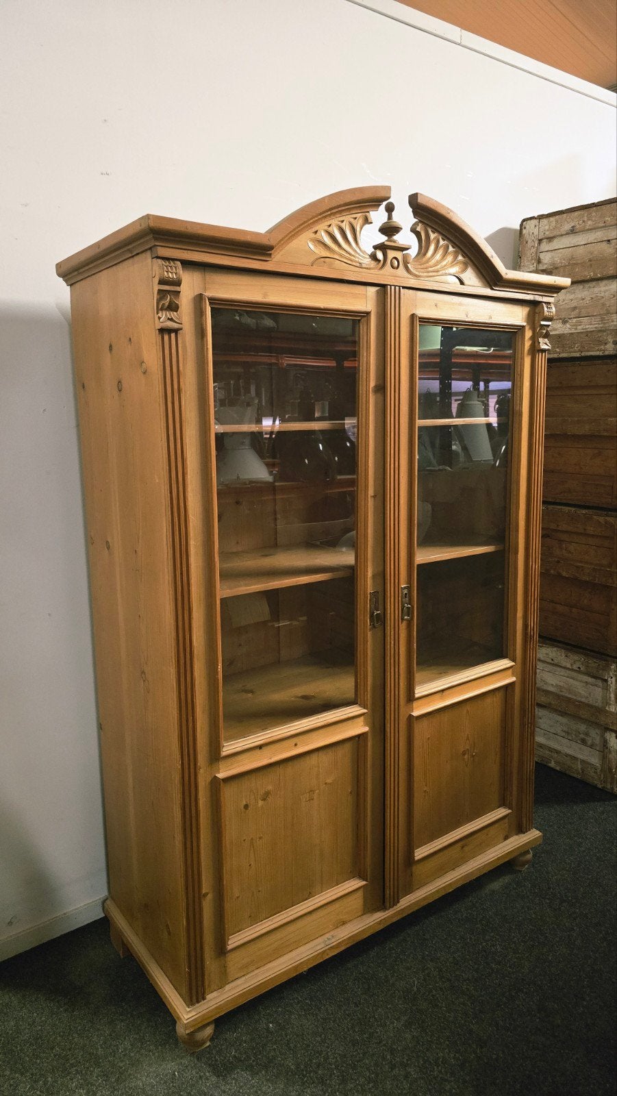 Antieke Grenen Houten Vitrinekast uit voorraad leverbaar!, Huis en Inrichting, Kasten | Vitrinekasten, Met deur(en), 100 tot 150 cm