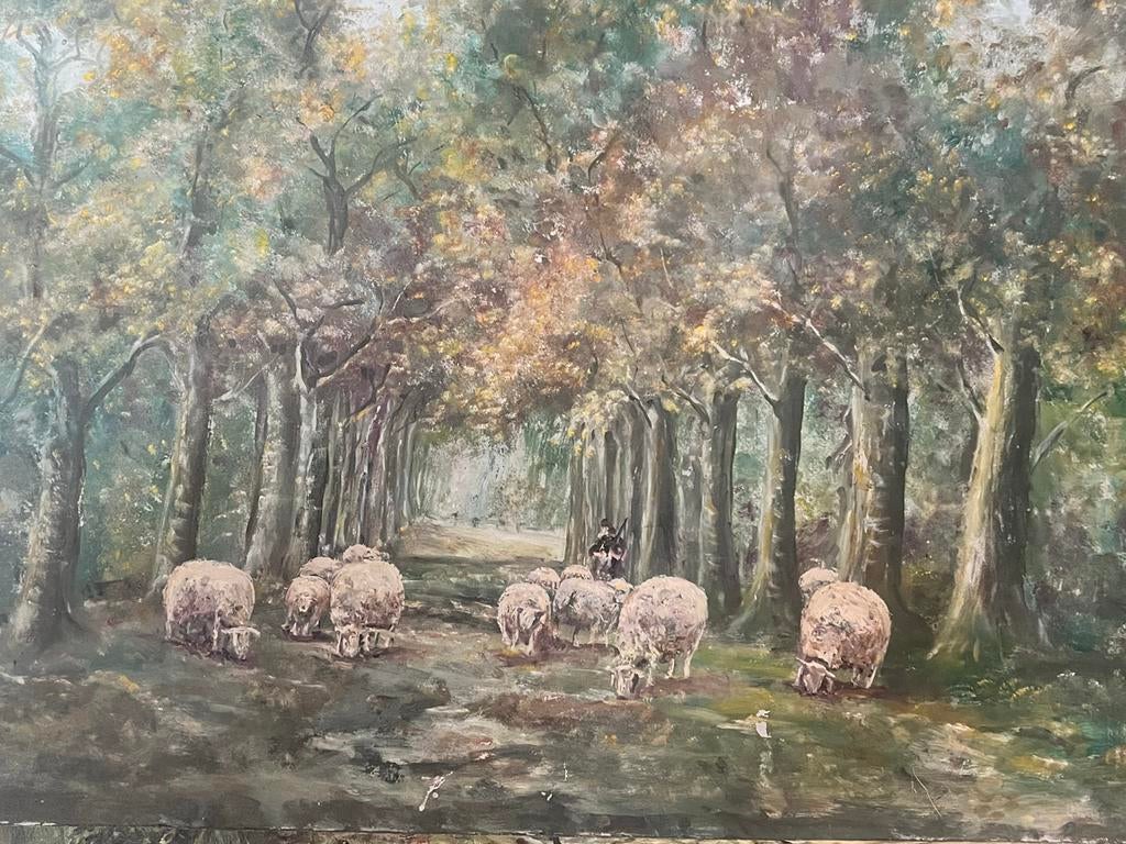 Schilderij Schaapherder met kudde in bos, Ophalen