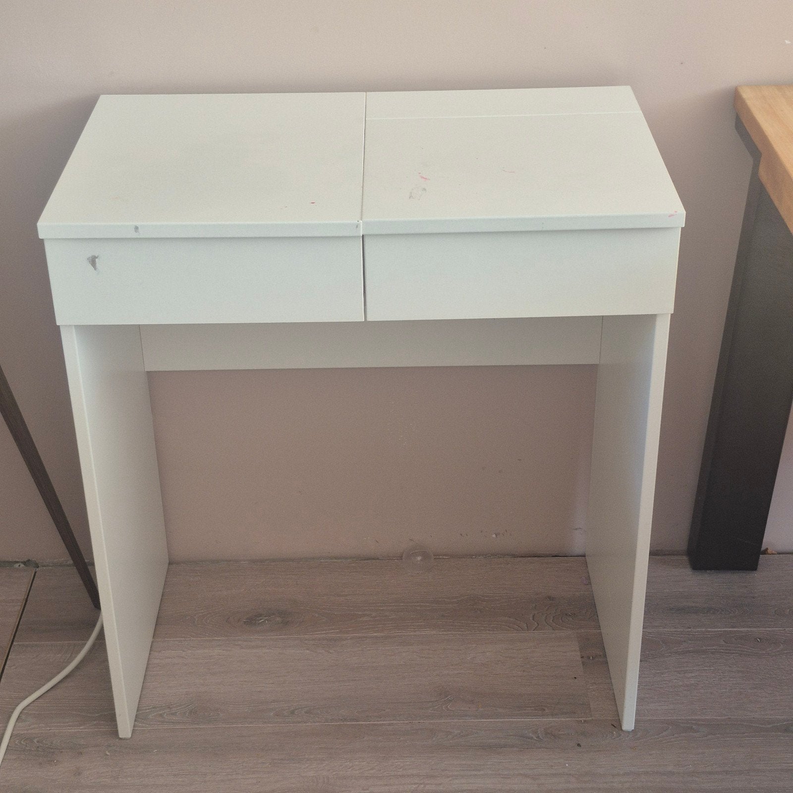 Witte make-up tafel met spiegel en opbergvakken, Ophalen, Gebruikt, 50 tot 100 cm, Minder dan 100 cm