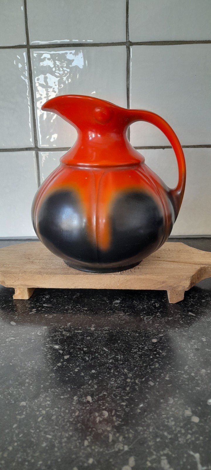 Vintage Rood-Zwarte Keramische Kan/Vaas, Ophalen of Verzenden