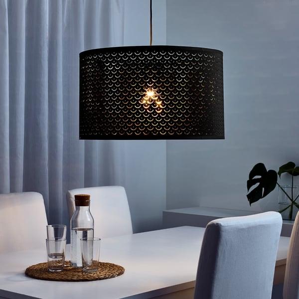 IKEA Nymo Lampenkappen Zwart/Goud - Plafond & 2x Schemerlamp, 25 tot 50 cm, Zwart, Rond, Ophalen of Verzenden