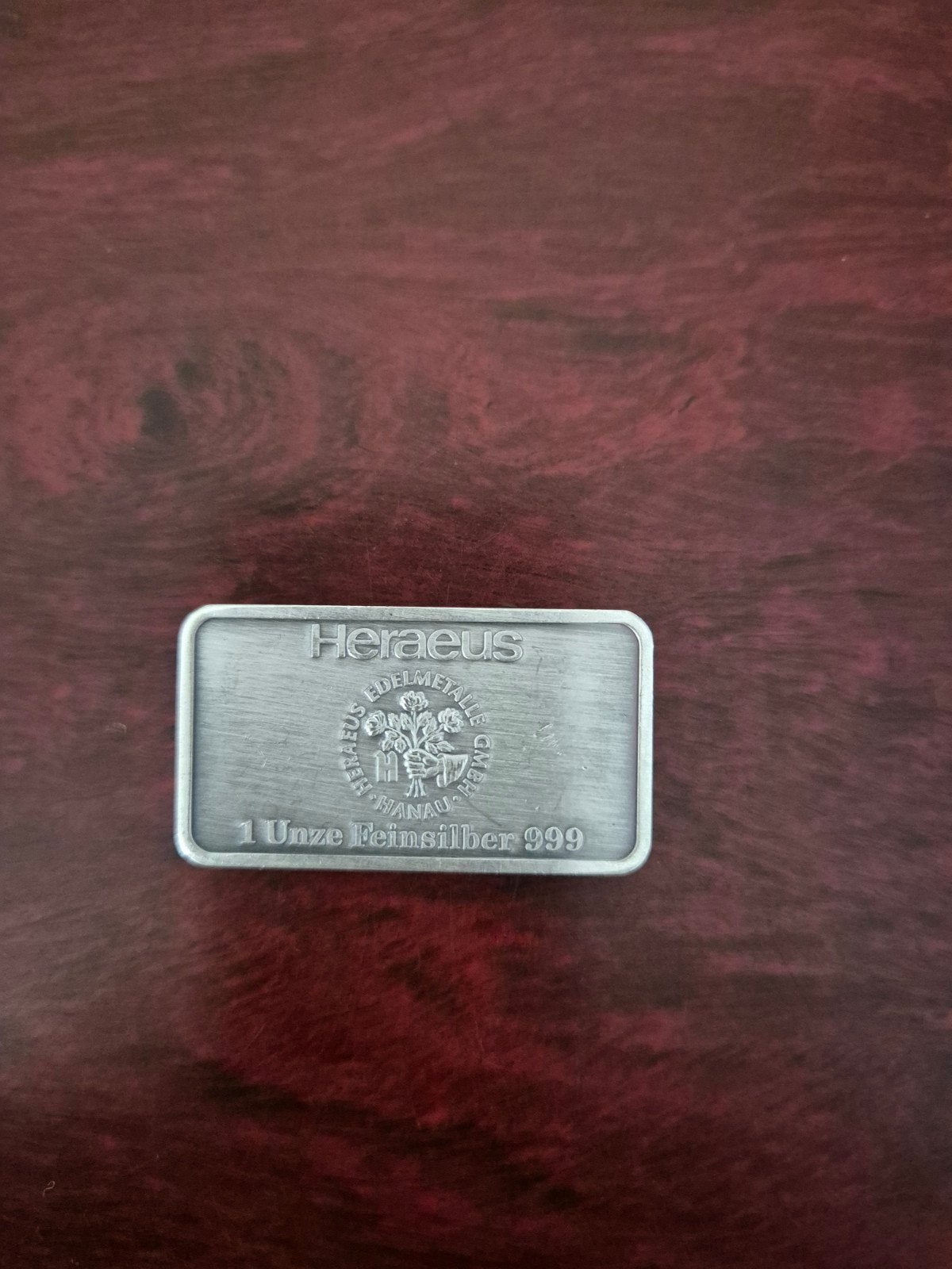 0.999 zilverbaar ounce Heraeus Hamburg antique finish, Ophalen of Verzenden, Zilver