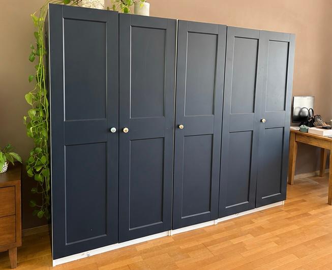 IKEA Pax Kast - 250 cm breed, 201 cm hoog, blauwe deuren, Ophalen, 200 cm of meer, Zo goed als nieuw, Met lade(s)
