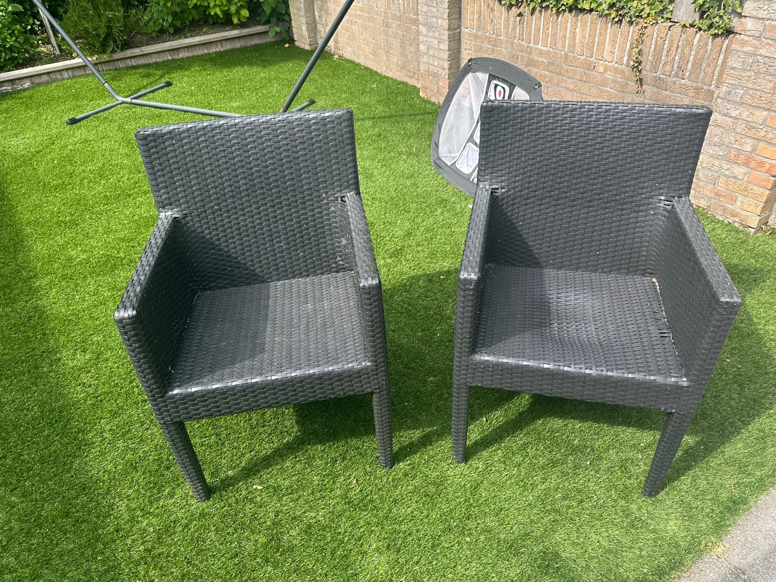 2x Wicker tuinstoelen - Donkergrijs, Tuin en Terras, Tuinstoelen, Ophalen, Gebruikt, Wicker