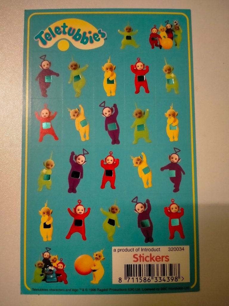 Teletubbies Po Lala 1996 vintage stickervelletje tv serie, Verzenden, Zo goed als nieuw, Overige typen