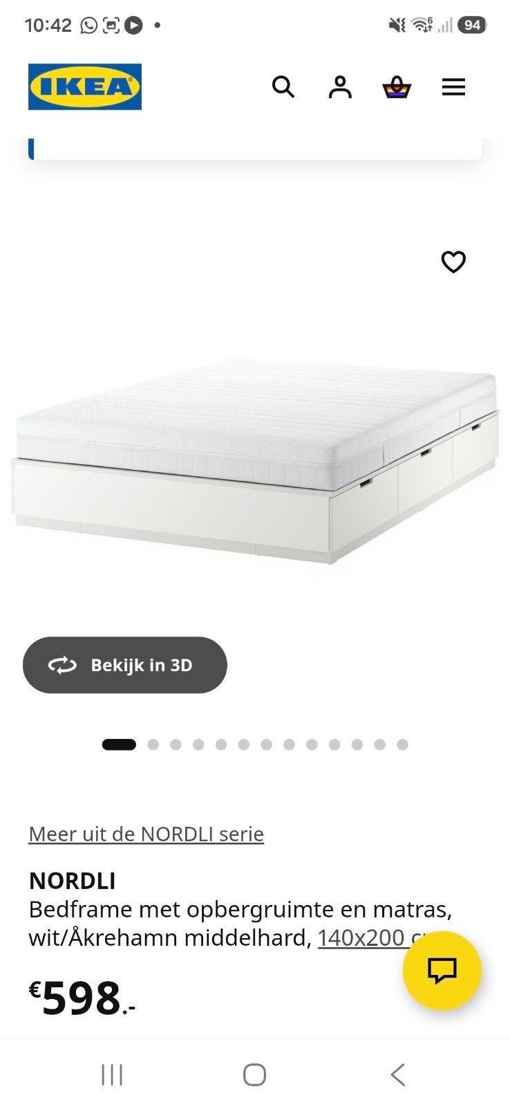 IKEA NORDLI bedframe met opbergruimte en matras (140x200), Ophalen, Gebruikt, Wit, Tweepersoons