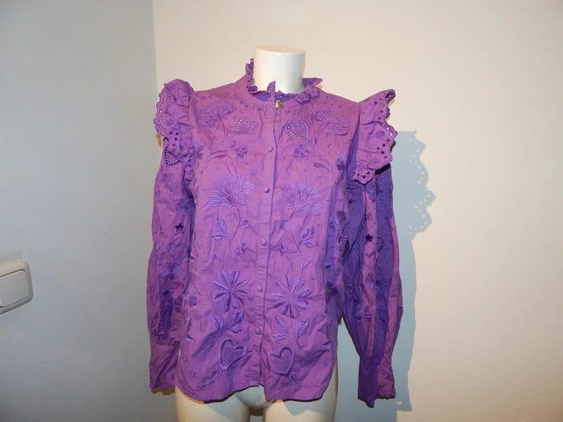 Fabienne Chapot paarse blouse open werk hartjes bloemen M