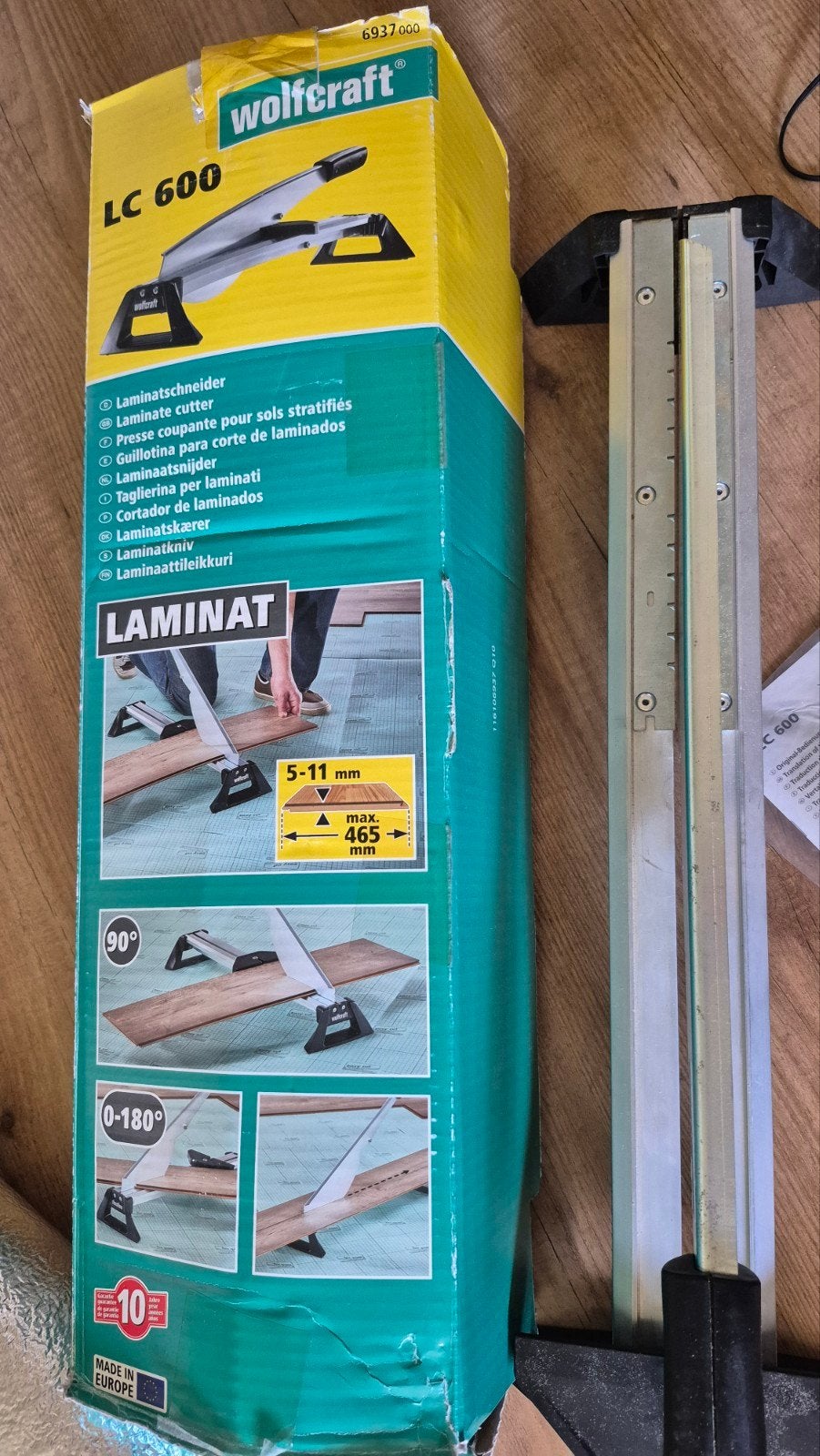 Wolfcraft LC 600 Laminaatsnijder met laminaat legset, Ophalen