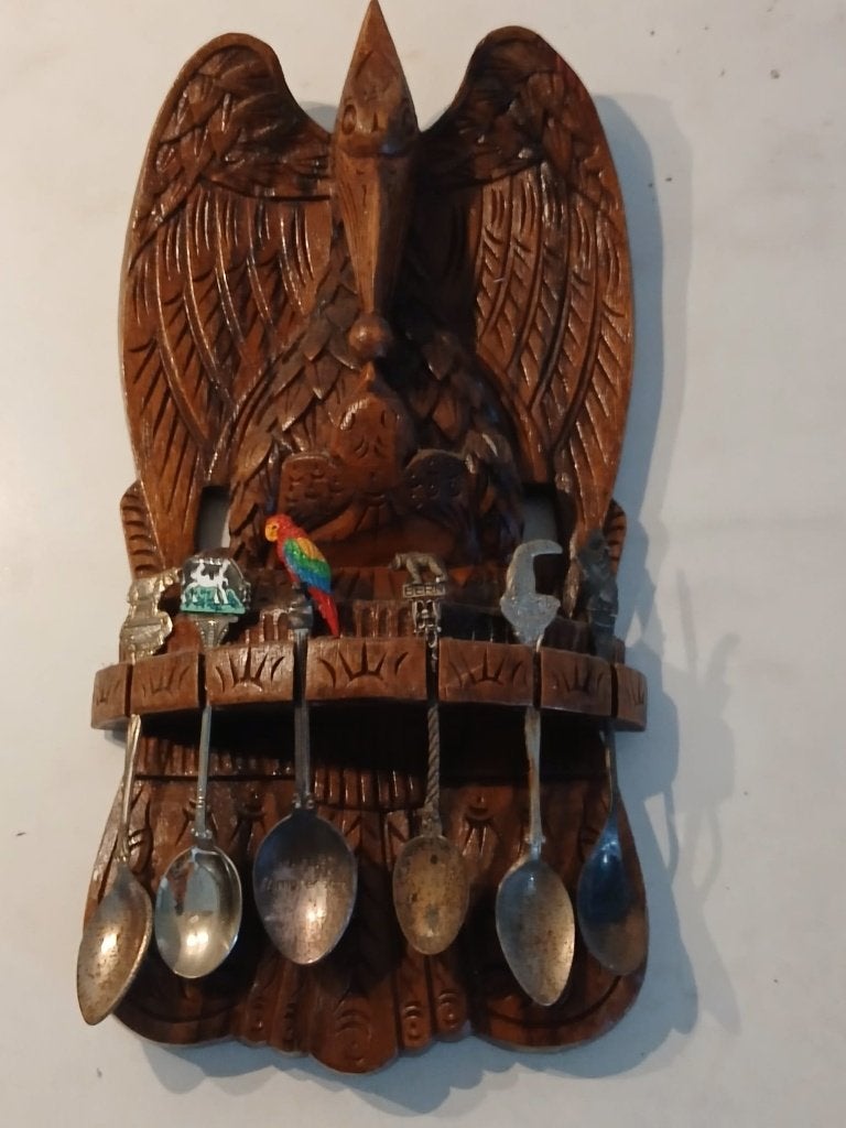 Antiek  Houten Lepelrek Pelikaan – Balinees Art Deco ., Antiek en Kunst, Ophalen of Verzenden