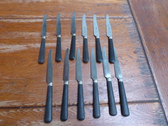 12 art deco messen met houten handgreep