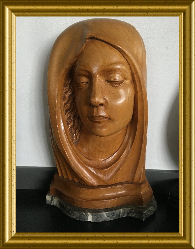 Mooie oude houten buste, houtsnijwerk hoofd, Buste, Ophalen of Verzenden, Handgemaakt, 20 - 50 cm