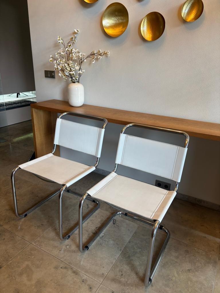 Set van 2 vintage stoelen met buisframe, Huis en Inrichting, Stoelen, Ophalen, Gebruikt, Twee, Wit