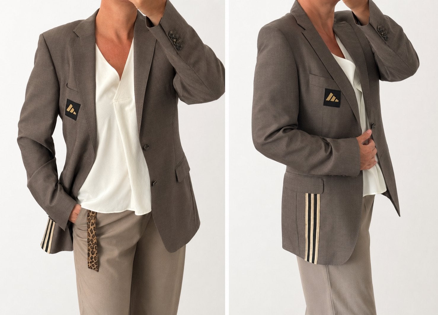 Tommy Hilfiger blazer met stoere Adidas strepen - One size, Kleding | Dames, Jasjes, Kostuums en Pakken, Maat 38/40 (M), Bruin
