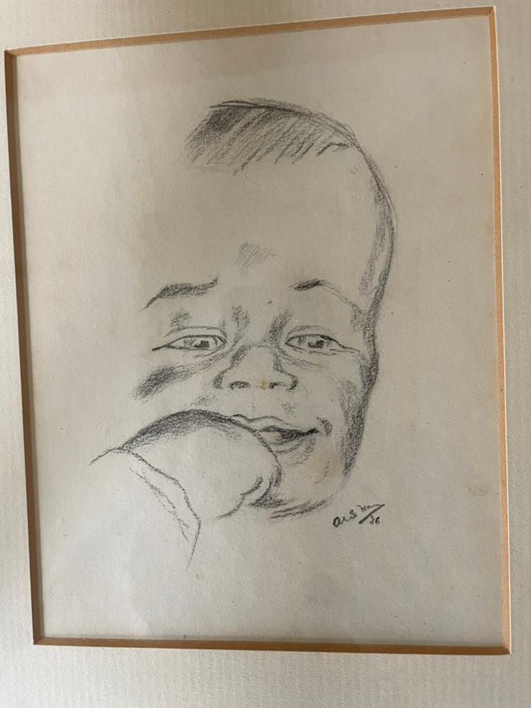 Unieke tekening Baby portret 1936 ARIE KATER, Antiek en Kunst, Ophalen