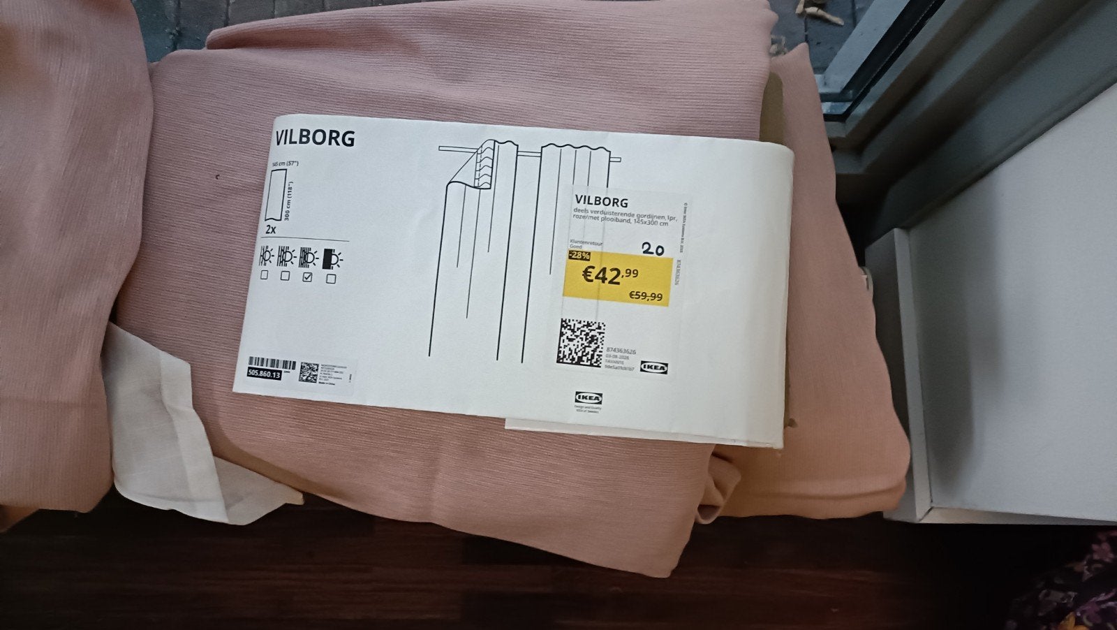IKEA VILBORG Gordijn - 145x300 cm - Roze/Beige, Huis en Inrichting, Nieuw, Ophalen of Verzenden, Gordijn, IKEA