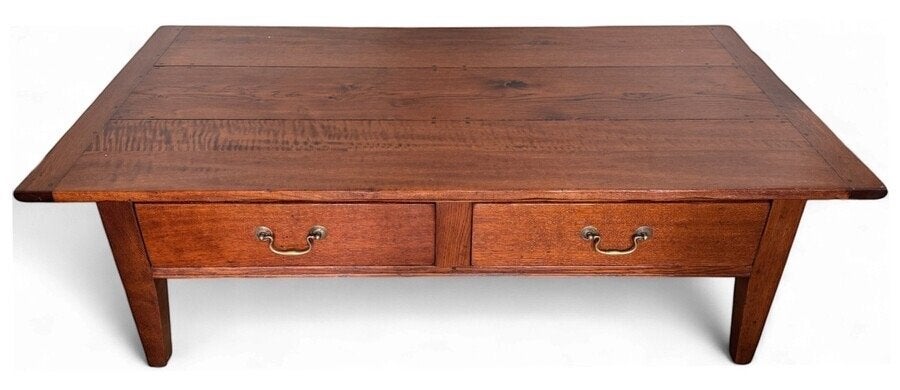 911. Eikenhouten salontafel met twee laden, 20e eeuw, Ophalen of Verzenden