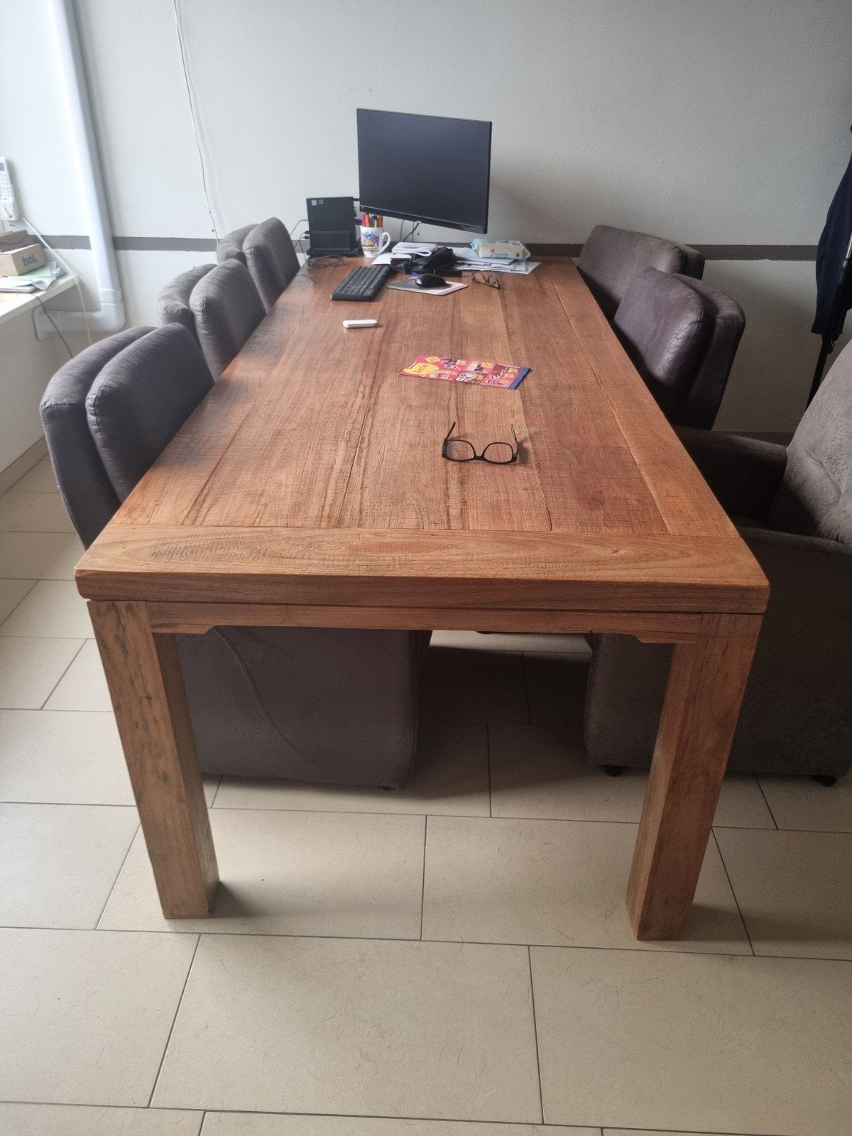 Robuuste houten eettafel, Huis en Inrichting, Ophalen, Gebruikt, 100 tot 150 cm, Teakhout