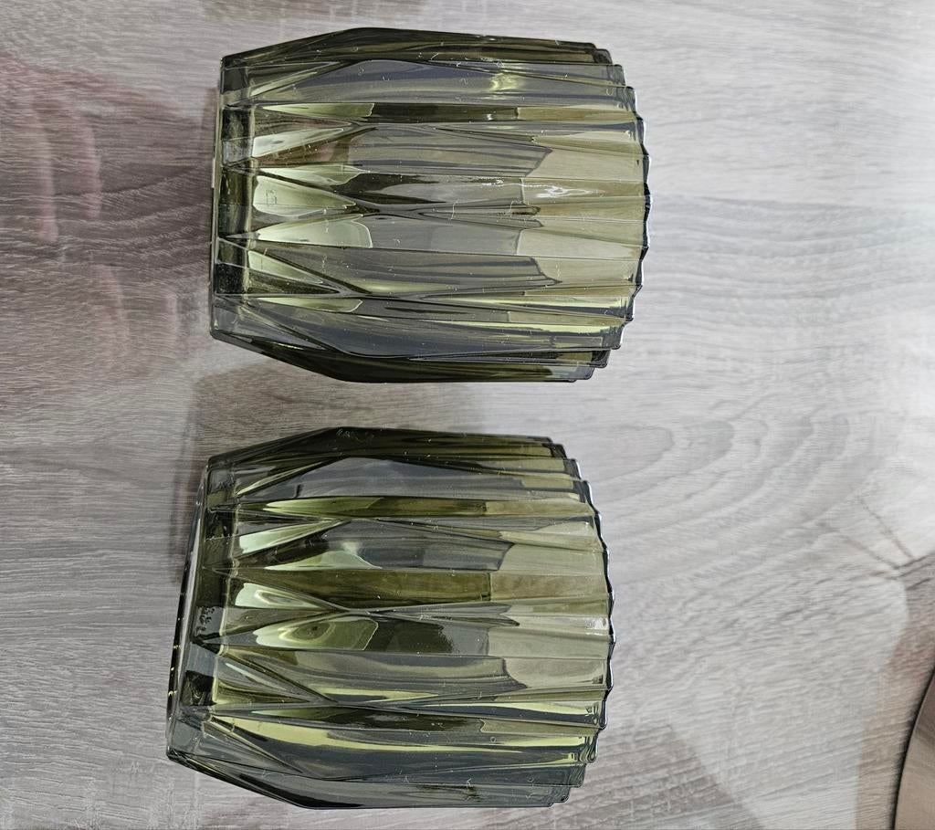 Groene accessoires en spiegeltray, Huis en Inrichting, Woonaccessoires | Vazen, Ophalen of Verzenden, Gebruikt, Groen, Glas