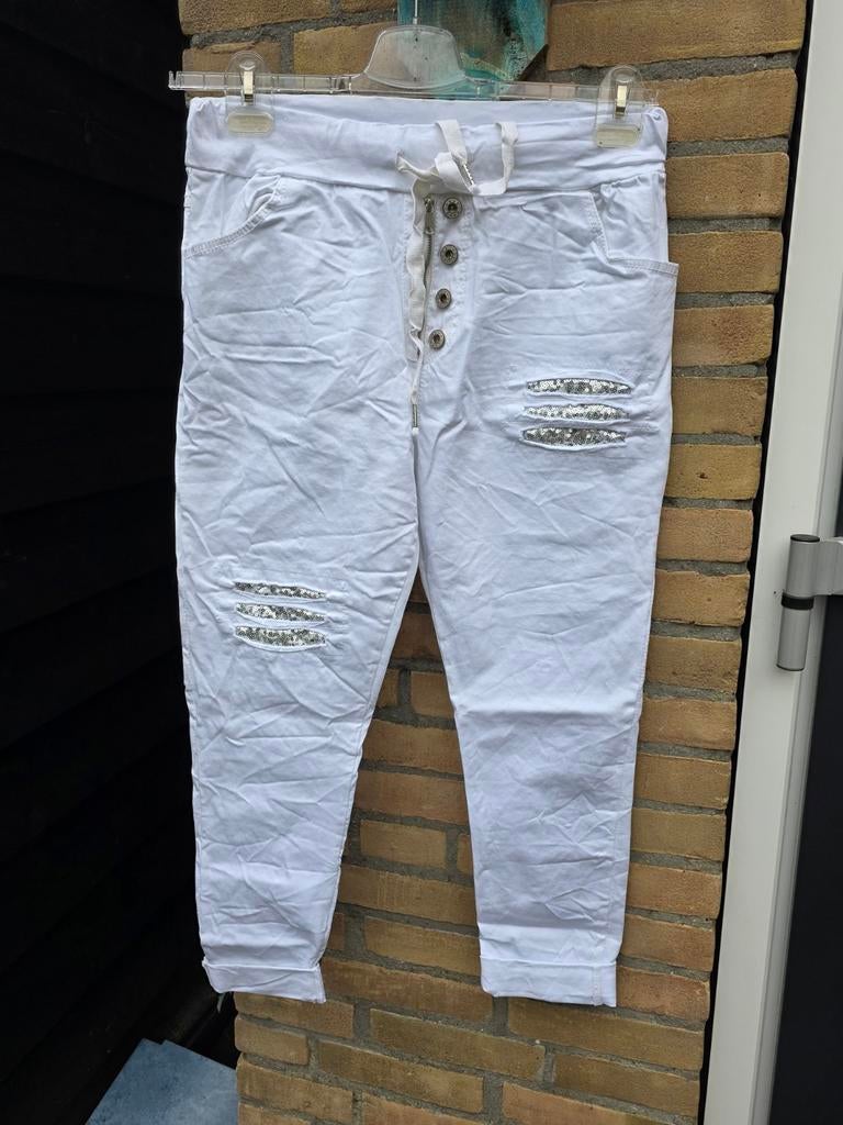 Witte broek met pailletten - strijkvrij, Wit, Driekwart, Gedragen, Ophalen