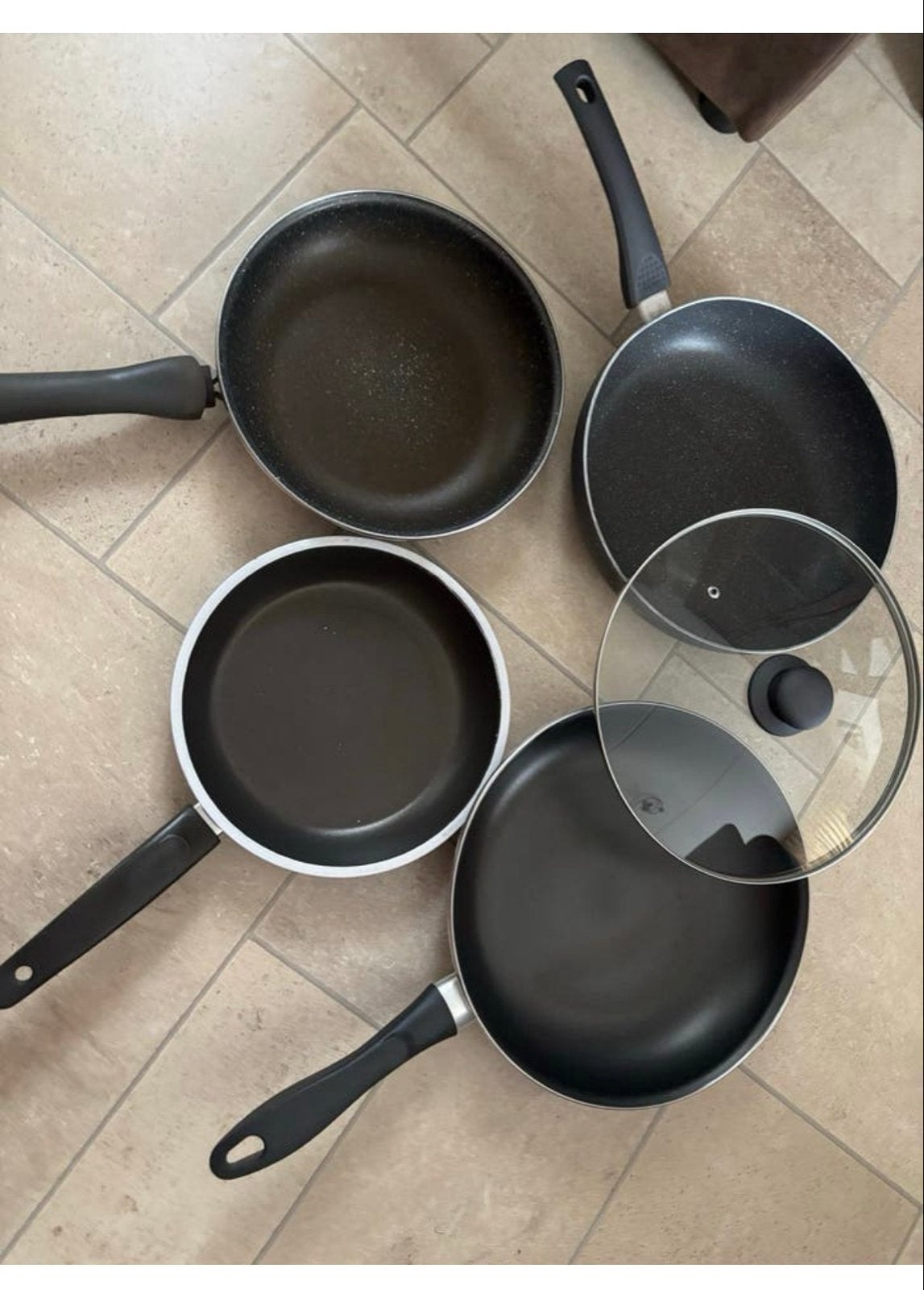 Pannenset: Braadpan en Koekenpannen met deksel, Overige materialen, Gebruikt, Met deksel, Pannenset