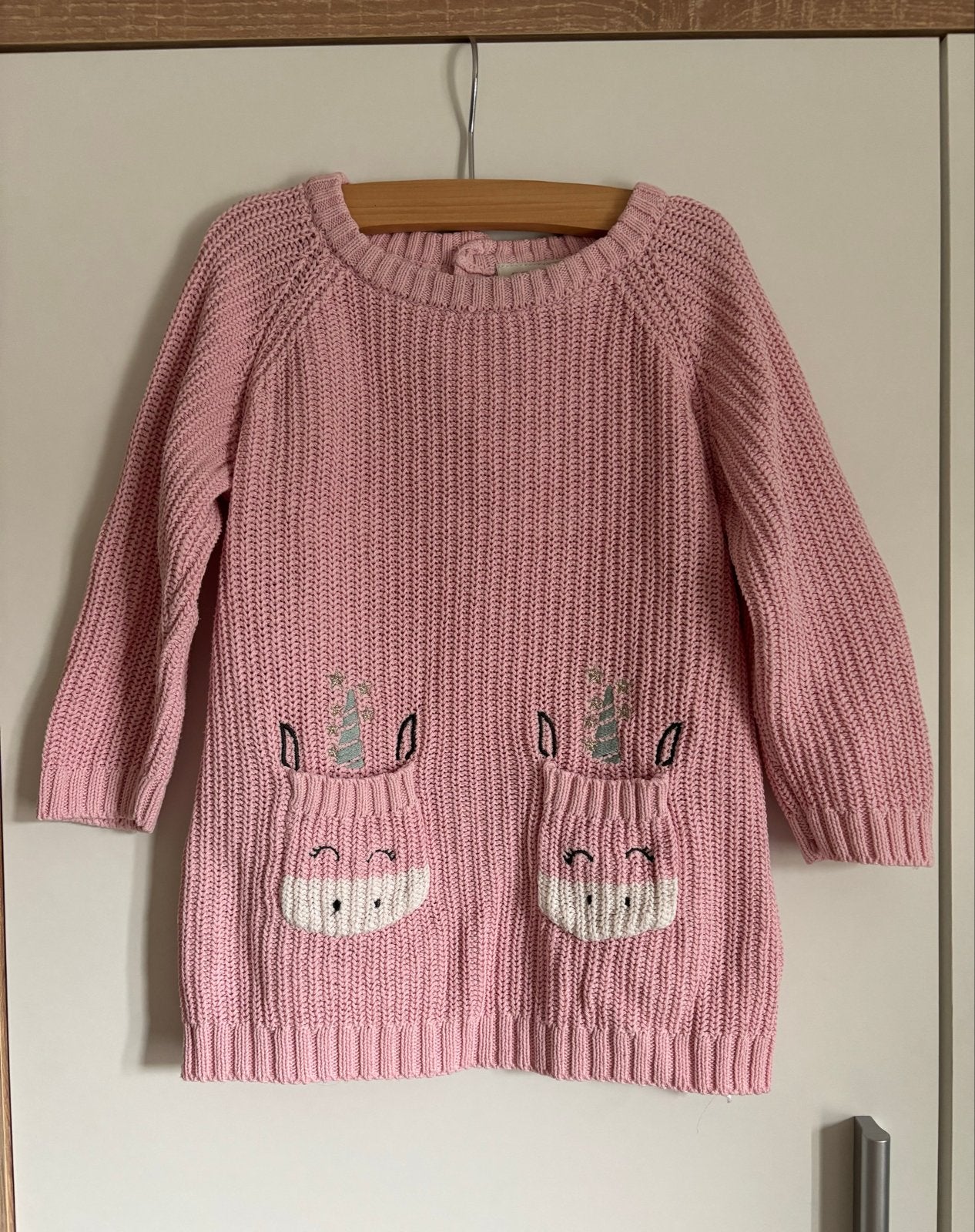 Roze gebreide jurk met eenhoornzakken Maat 86, Verzenden, Zo goed als nieuw, Meisje, Jurkje of Rokje