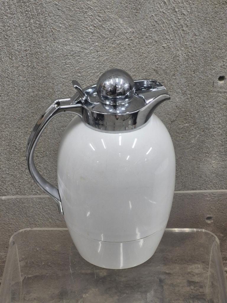 Vintage Emsa "Thermomatic" Thermoskan – Wit & Chroom, Ophalen of Verzenden, Zo goed als nieuw
