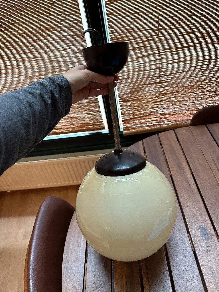 Vintage glazen hanglamp Ø23 cm – melkglas bol, Ophalen, Gebruikt, Vintage, Glas
