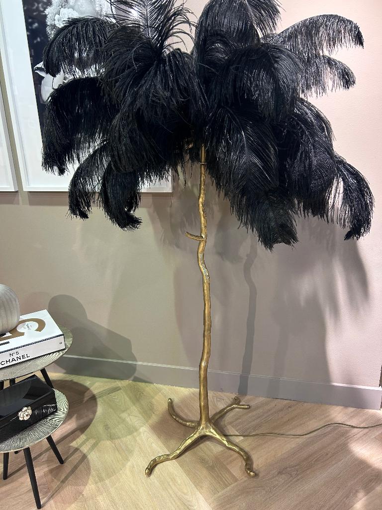 Vloerlamp struivogelveren zwart goud, Ophalen, Zo goed als nieuw, 100 tot 150 cm