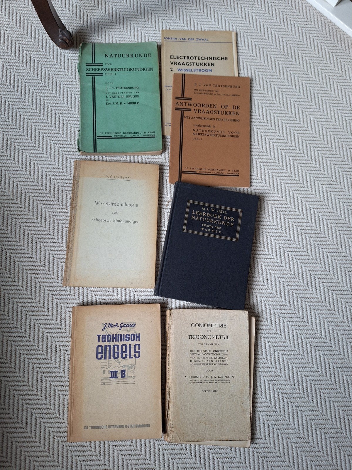 7 oude technische boeken scheepvaart natuurkunde wiskunde, Ophalen of Verzenden