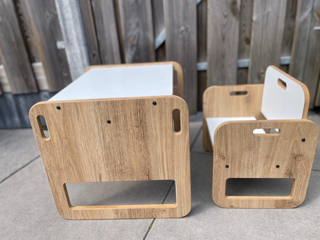 Montessori kindermeubel set houtlook – nette staat, Ophalen, Zo goed als nieuw, Tafel(s) en Stoel(en)
