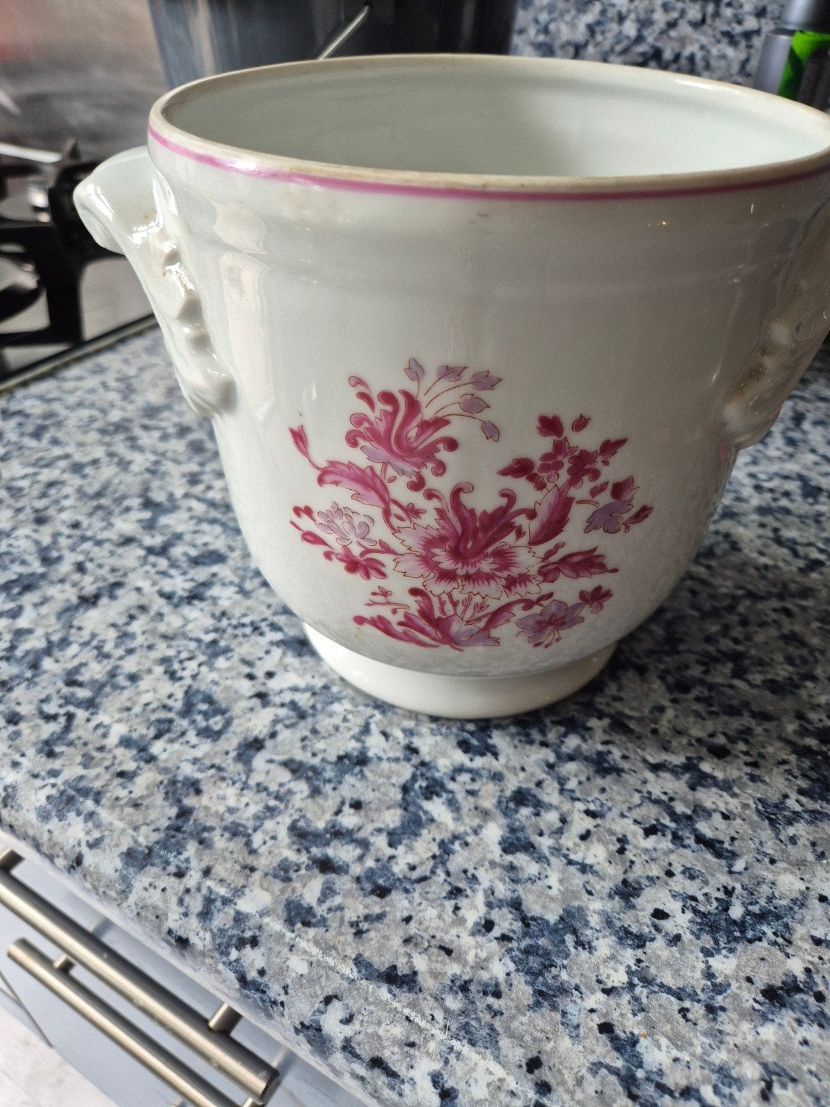 Vintage Vista Alegre Portugal bloempot met roze decor, Ophalen