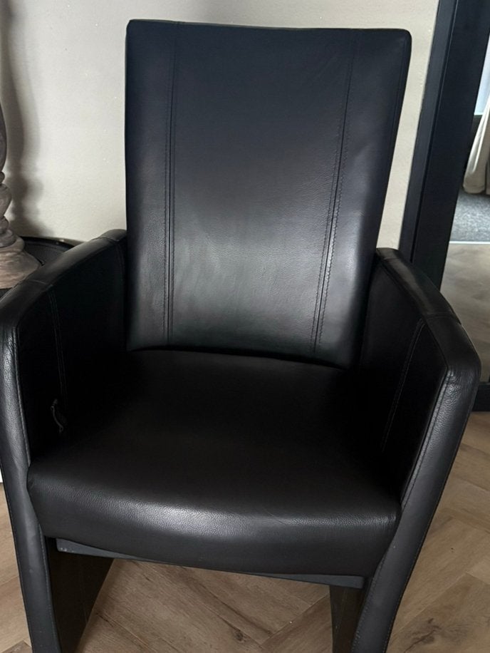 6 hele mooie en zeer nette echt leren eetkamerstoelen H&H, Ophalen, Henders en hazel H&H leer zwart wieltjes, Zwart, Leer