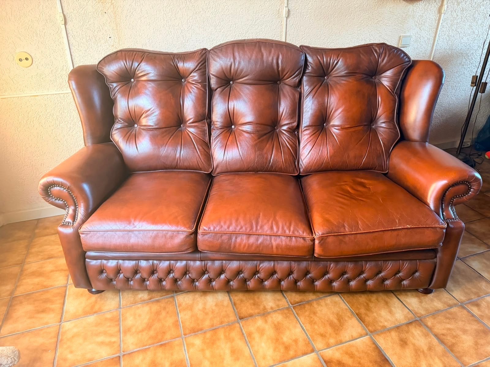Originele Springvale Leather 3-zitsbank, Huis en Inrichting, Banken | Bankstellen, Ophalen, Gebruikt, Driepersoons, Rechte bank