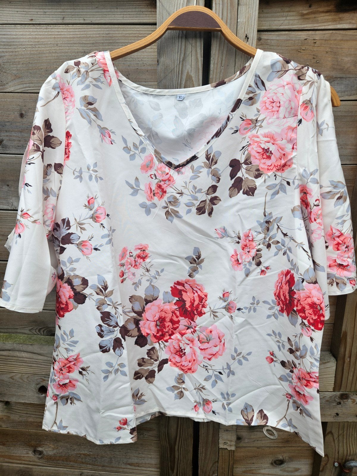 Elegante Gebloemde Blouse met Roze Bloemen, Wit, Maat 46/48 (XL) of groter, Nieuw, Ophalen of Verzenden