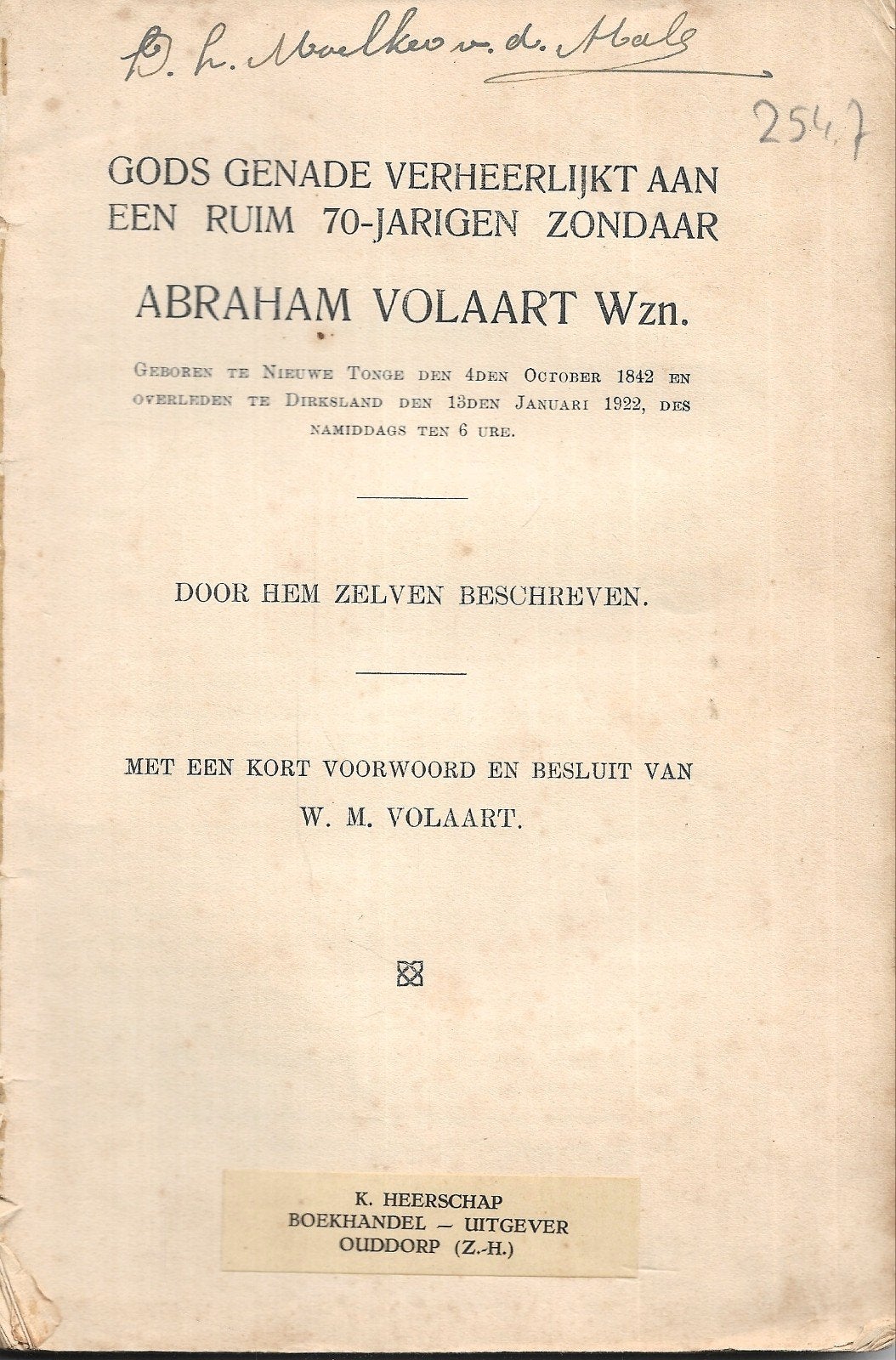 Abraham Volaart - Gods genade verheerlijkt aan een 70-jarige, Verzenden