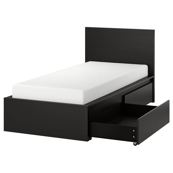Ikea Malm bed met lades, 90 cm, Eenpersoons, Zwart, Ophalen of Verzenden