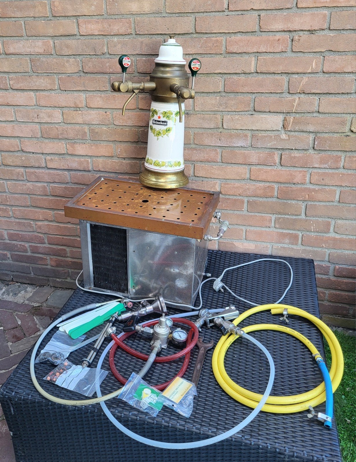 Complete Vintage Biertap Set - Heineken Porseleinen Tapzuil., Ophalen, Gebruikt, Overige merken
