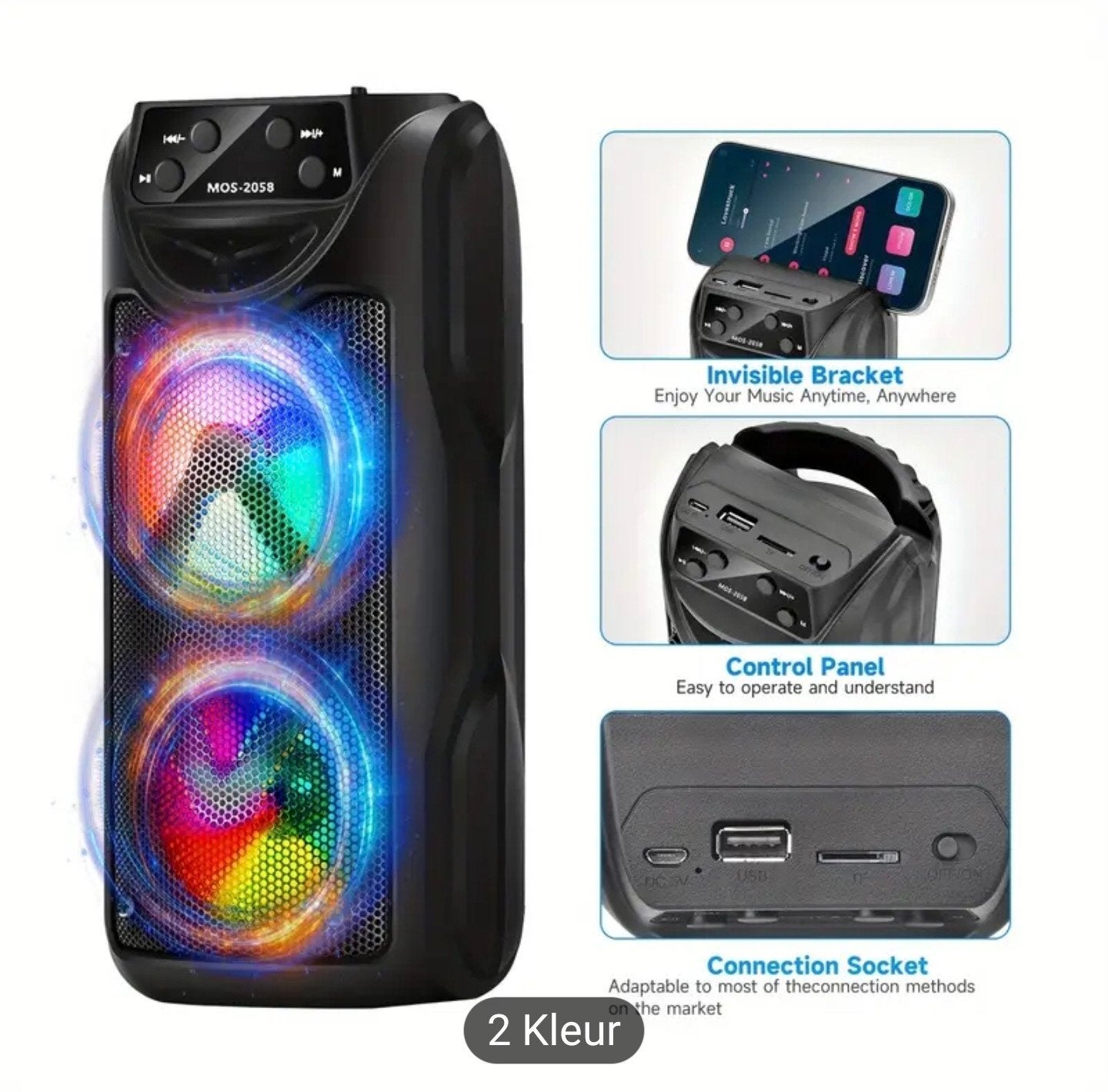Draadloze Bluetooth Speaker met RGB Verlichting & Karaoke, Audio, Tv en Foto, Ophalen of Verzenden, Nieuw