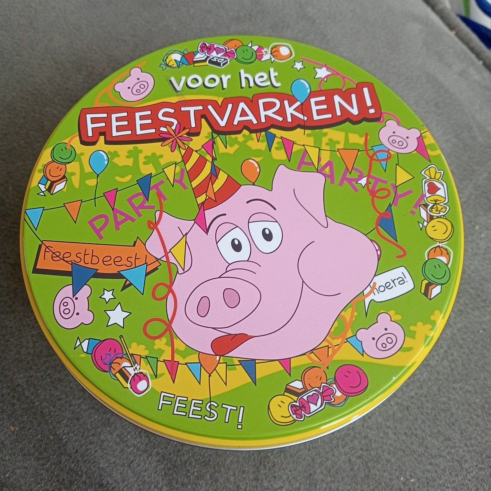 leuk snoep blik voor een verjaardagsfeestje, Ophalen, Zo goed als nieuw, Overige, Overige merken
