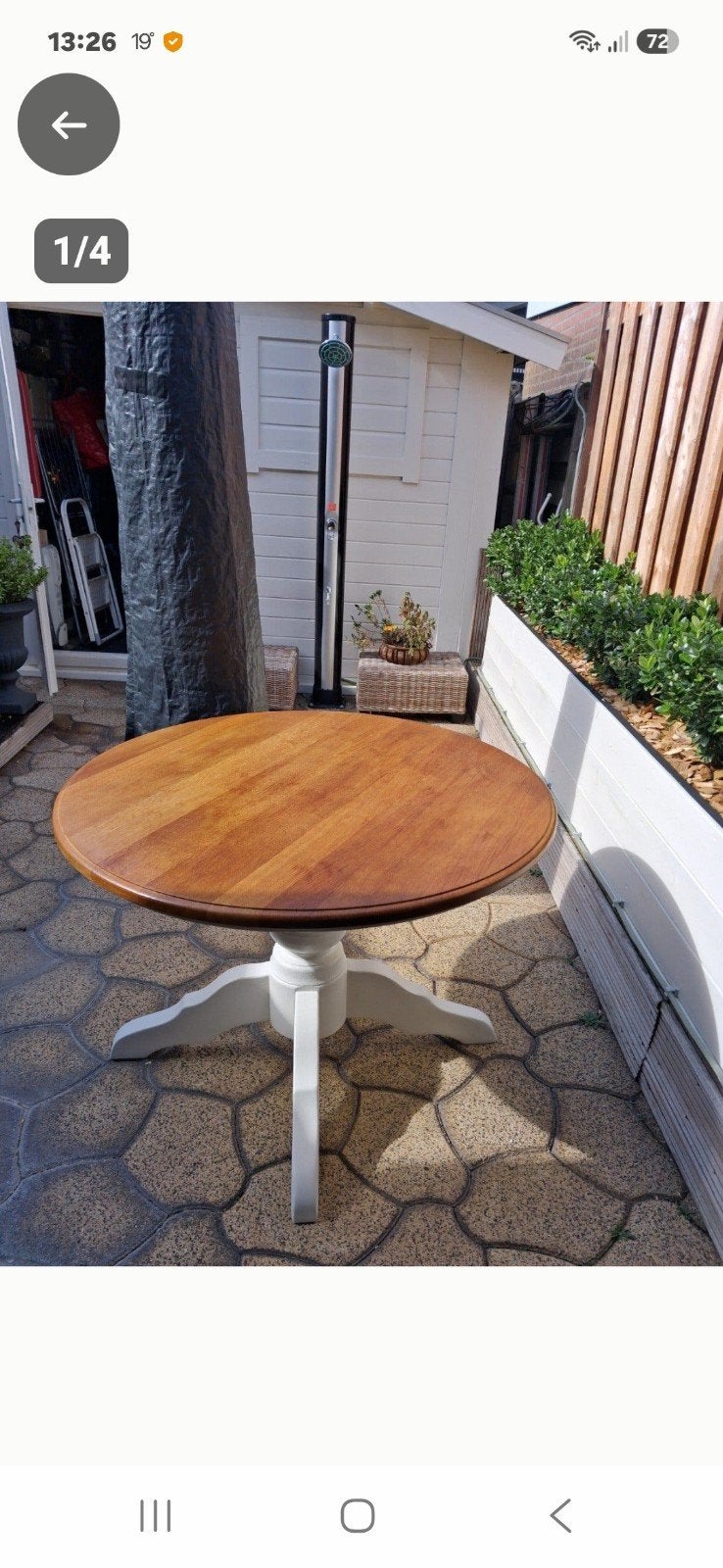 Ronde eettafel met houten blad en witte poot, Ophalen, Gebruikt, Rond, Overige houtsoorten