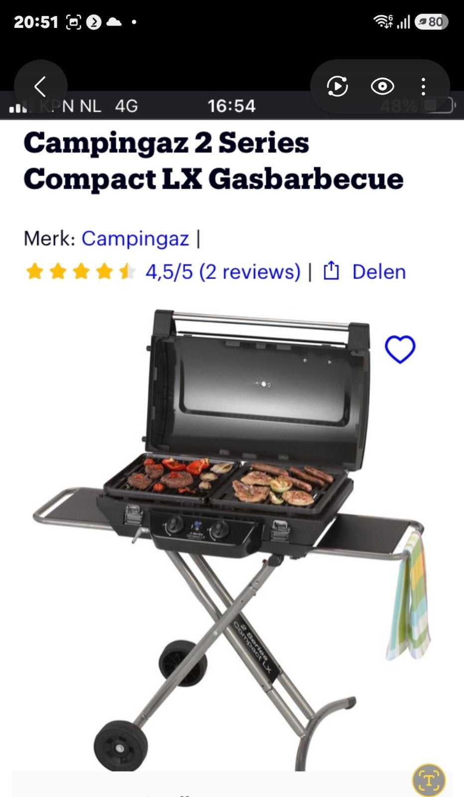 Campingaz 2 Series Compact LX Gasbarbecue met volle gasfles, Ophalen