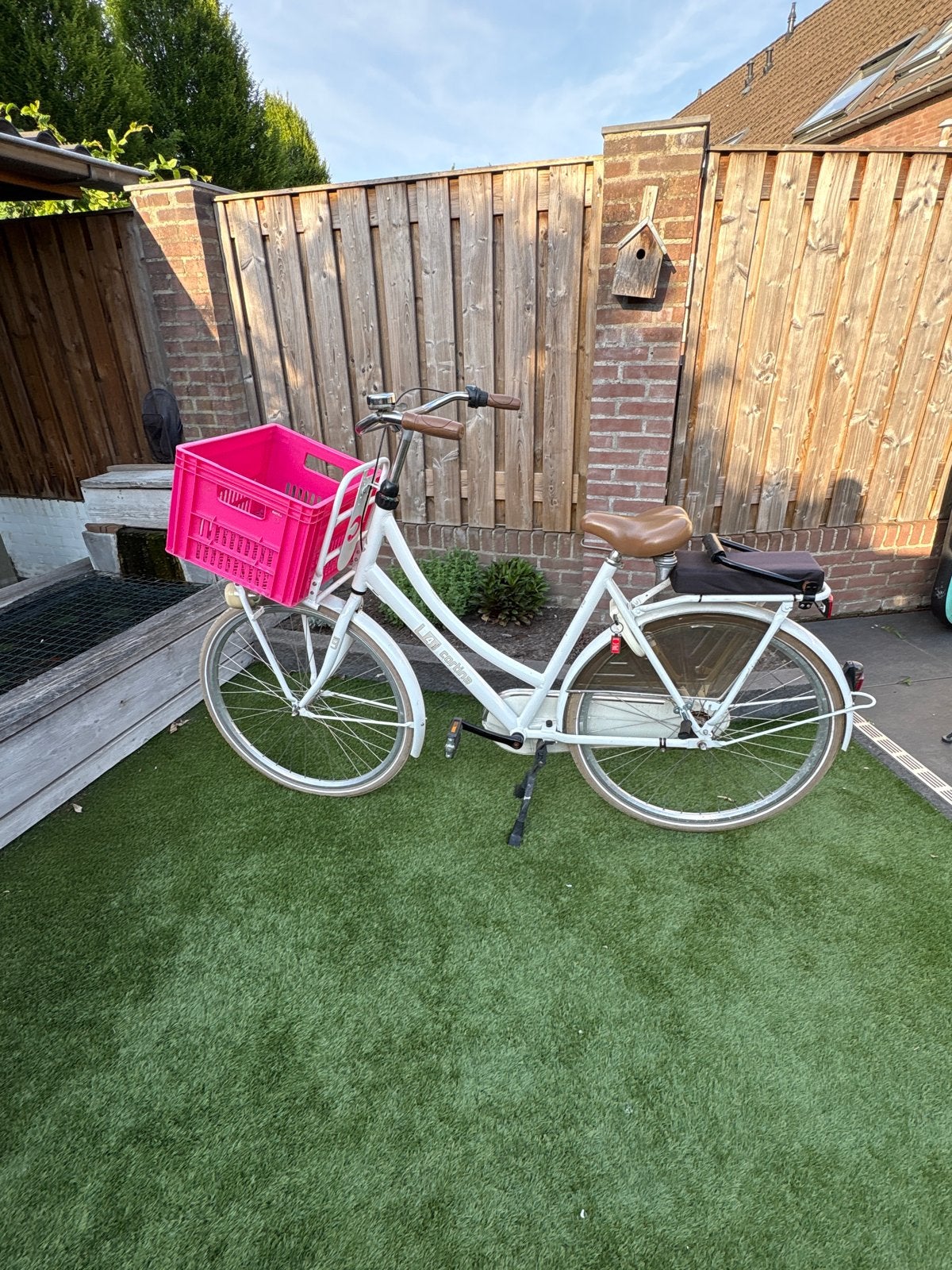 Cortina L4 Transportfiets Dames - Wit met Roze Krat, Terugtraprem, Versnellingen, Ophalen, Overige merken