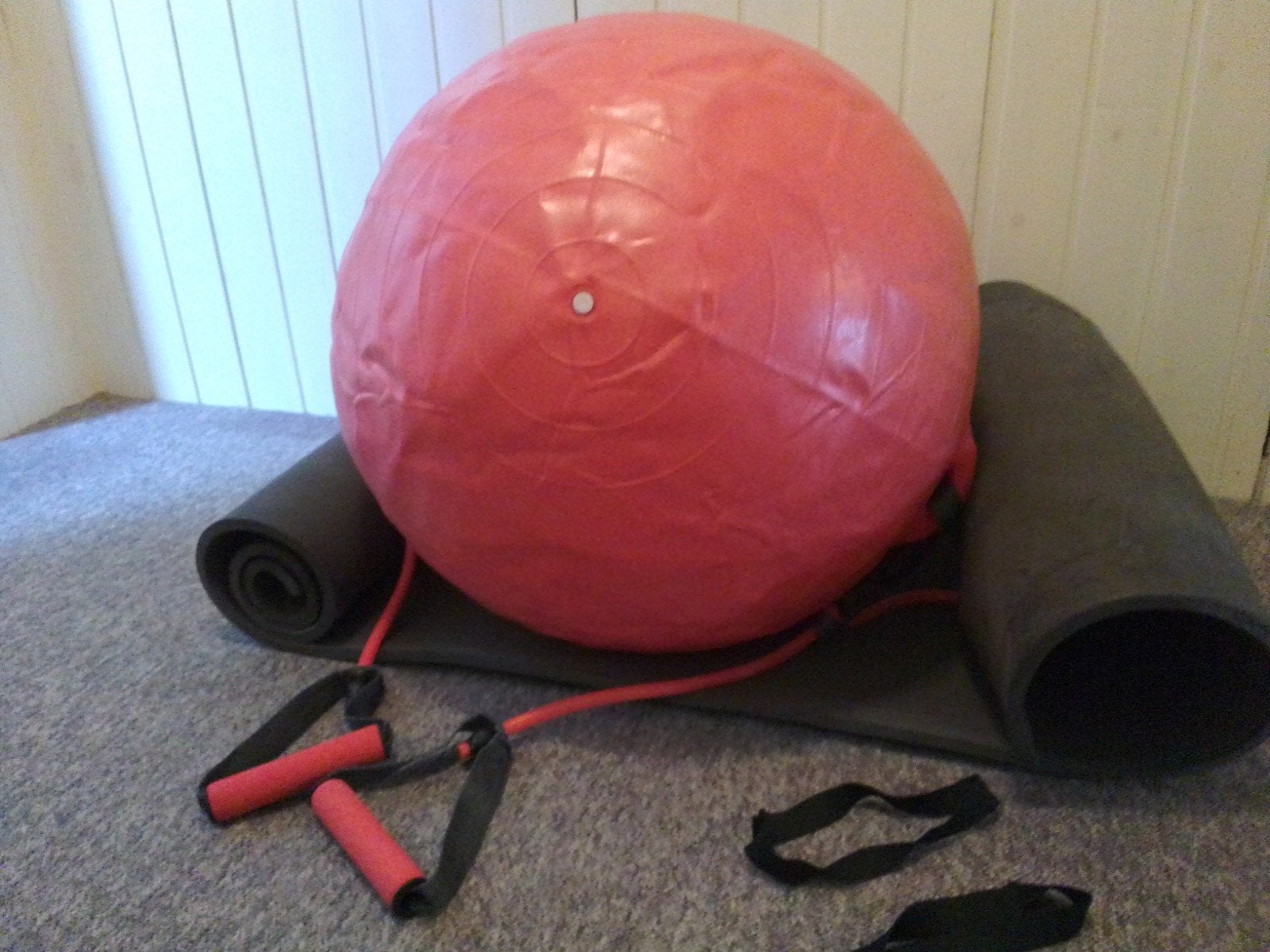 Fitnessbal met weerstandsbanden en fitnessmat, Ophalen of Verzenden, Zo goed als nieuw, Armen, Fitnessbal