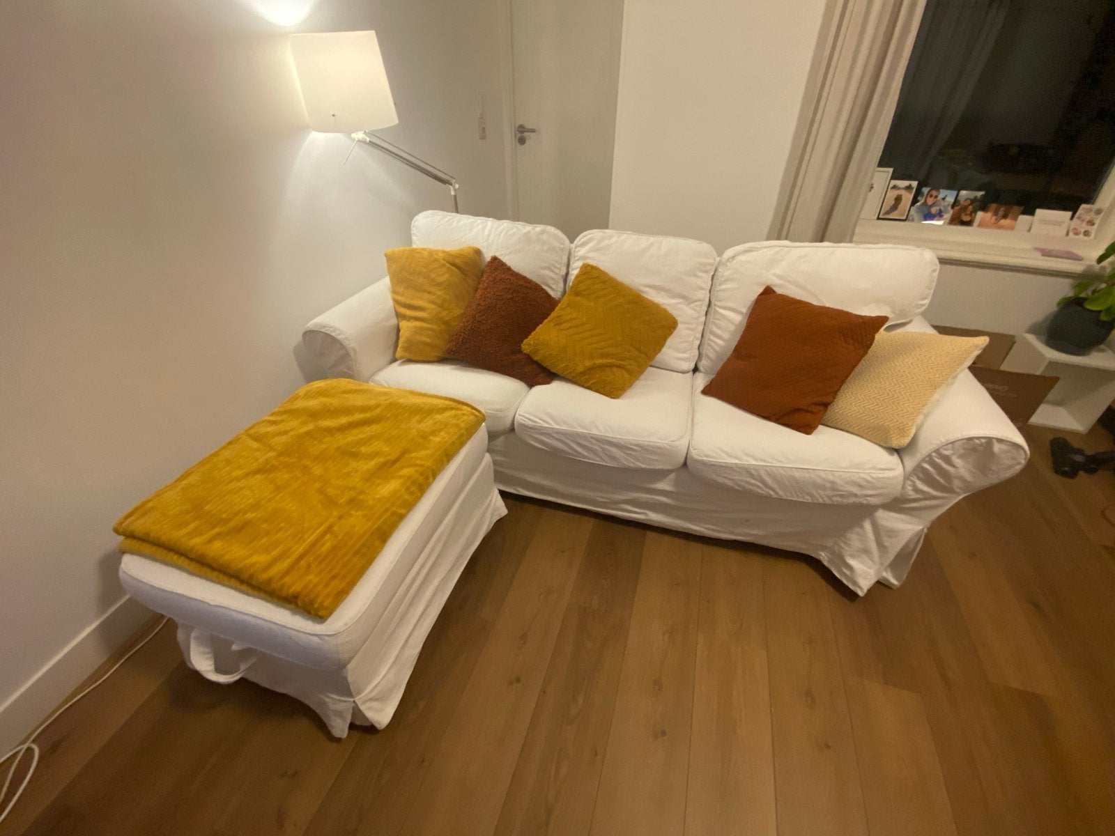 IKEA Ektorp 3-zitsbank met hocker, wit, Ophalen, Gebruikt, Driepersoons, 75 tot 100 cm