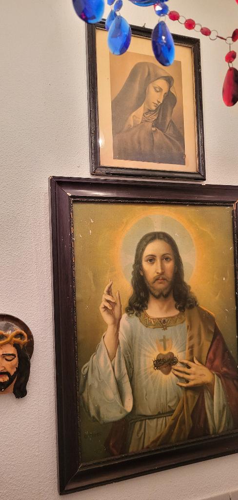 Jezus en maria schilderij en gips Jezus, samen 15 euro, Antiek en Kunst, Antiek | Religie, Ophalen