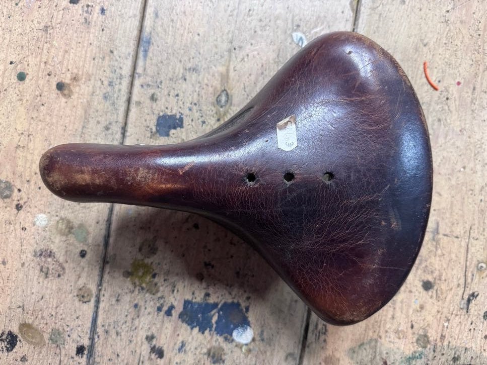 LEPPER Vintage Ledeen fietszadel van leer met veren, Gebruikt, Leer, Ophalen of Verzenden, Zadel