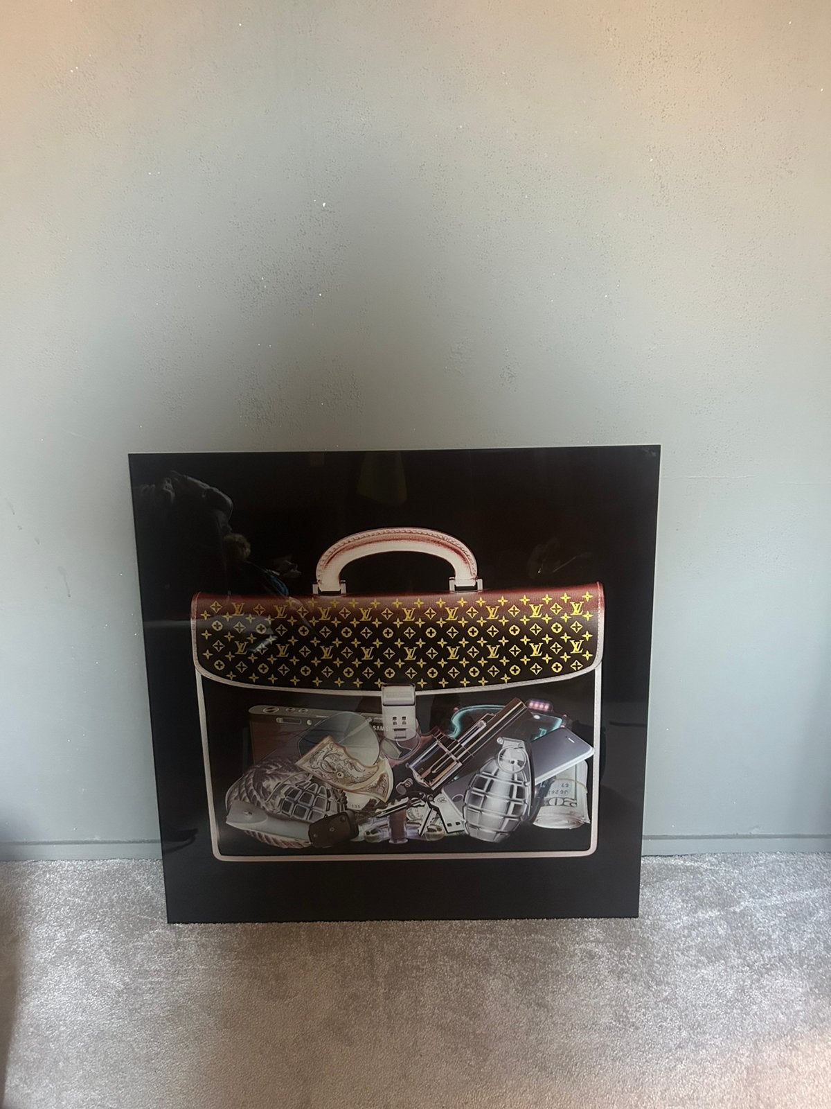 Luxe  glasschilderij zwart/goud met  handtas – 60  80 cm, Ophalen, Zo goed als nieuw, Schilderij