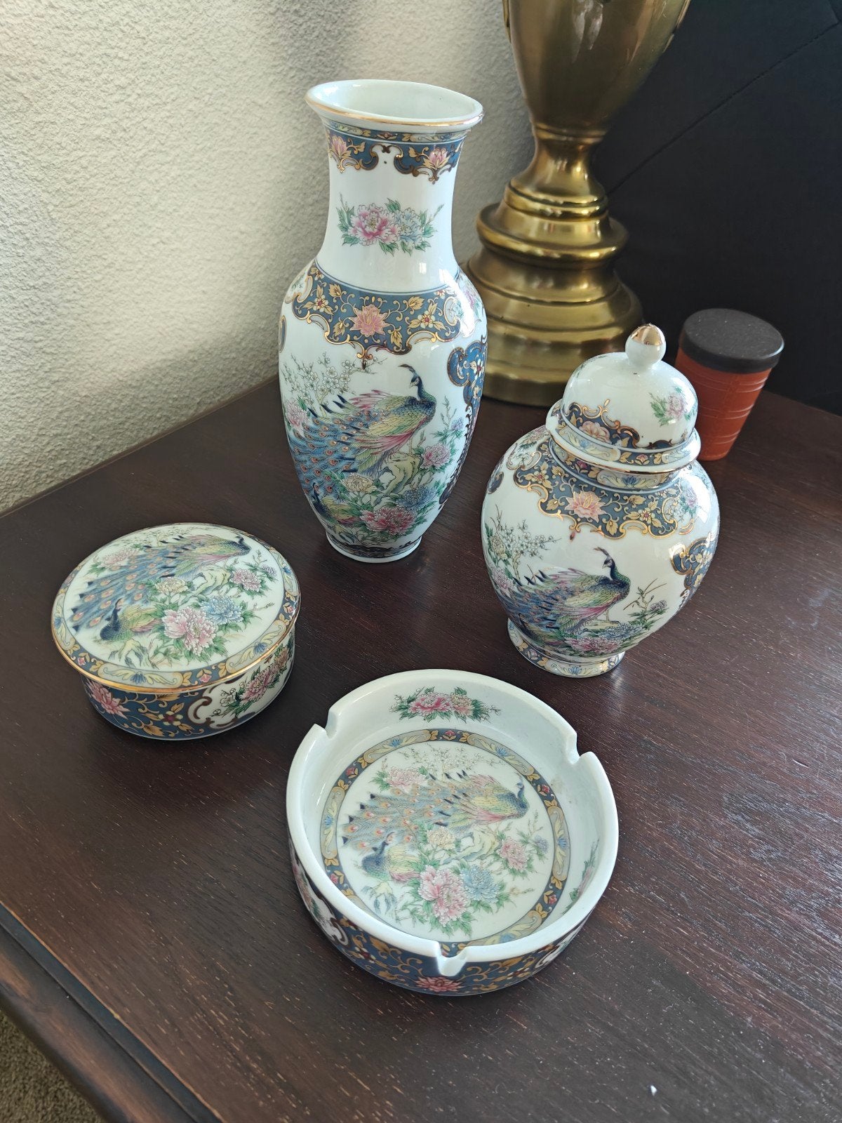Vaga International Porseleinen Set met Pauwdecoratie, Ophalen of Verzenden