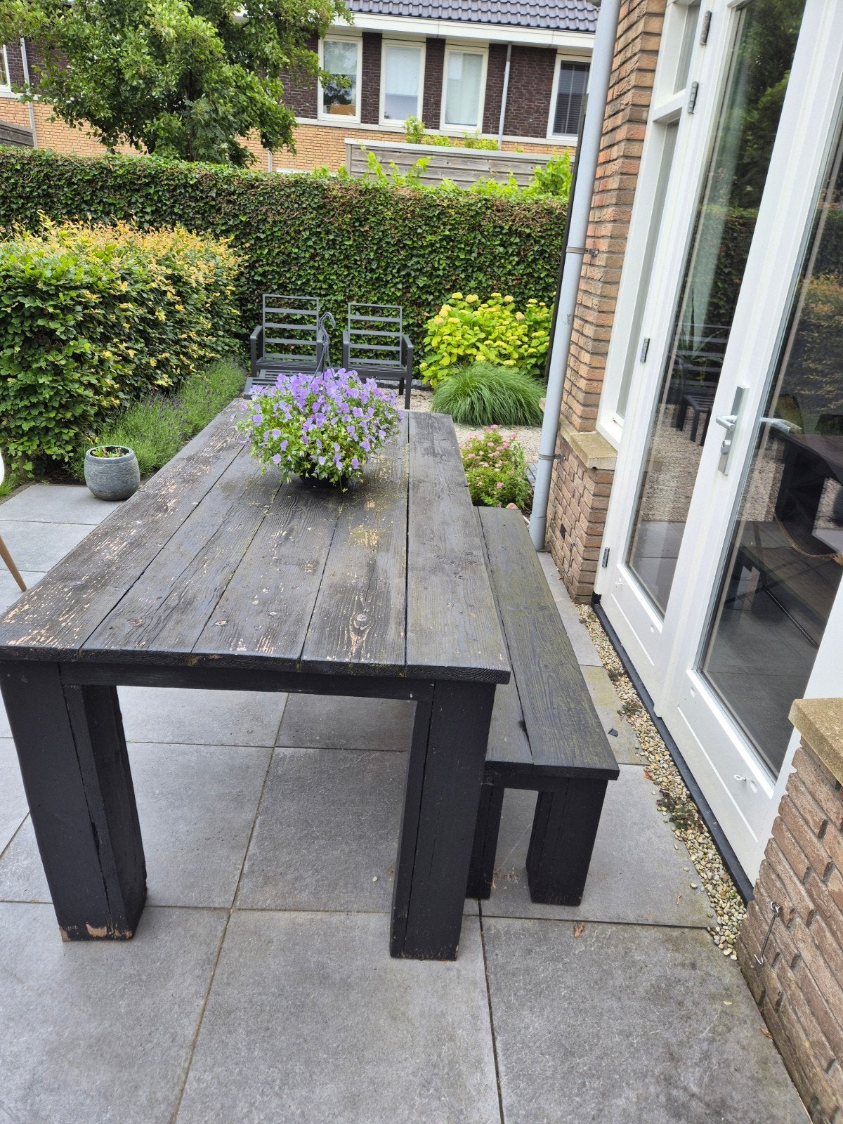 Steigerhouten eettafel met bankje voor buiten, Gebruikt, Steigerhout, Ophalen of Verzenden, Bank