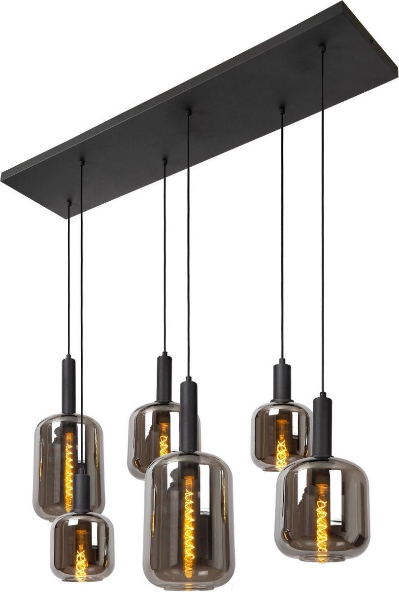 Moderne hanglamp met 6 rookglazen kappen, Huis en Inrichting, Ophalen, Zo goed als nieuw, Glas, E27 (groot)